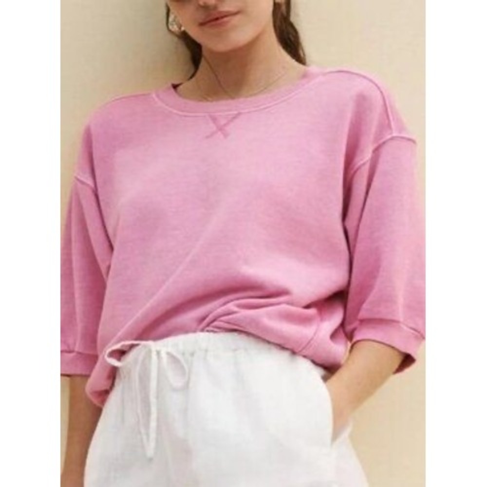 Anthropologie Pilcro Pink Short Sleeve Crewneck Sweatshirt Size Medium